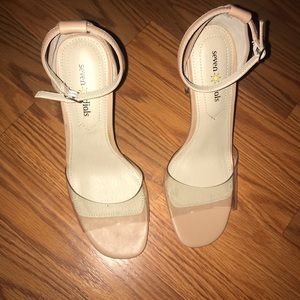 New tan/clear 4” heel sandal